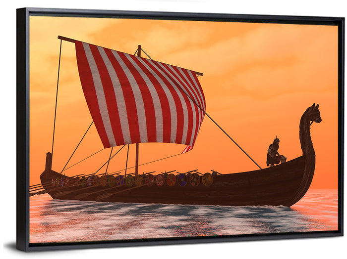 Viking Longship at Dusk Wall Art as a framed canvas