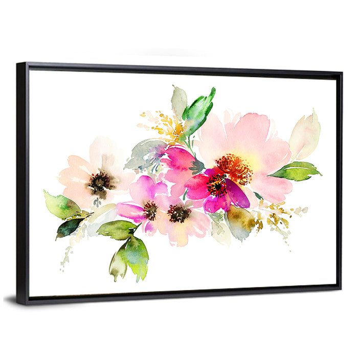 Delicate Pink Floral Watercolor Wall Art as a framed canvas