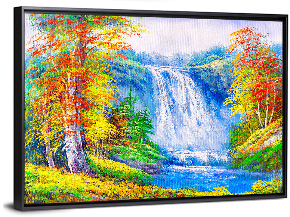 Autumn Waterfall Oil Painting Wall Art