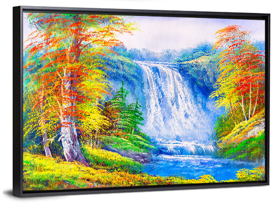 Autumn Waterfall Oil Painting Wall Art