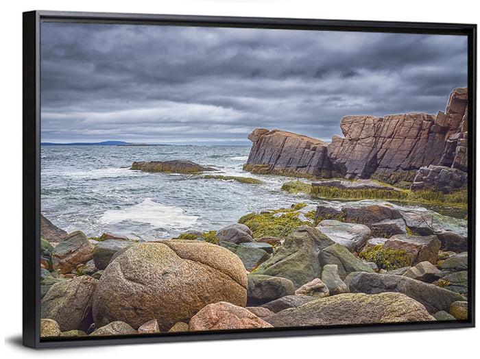 Bar Harbor Rocky Coastline Wall Art as a framed canvas