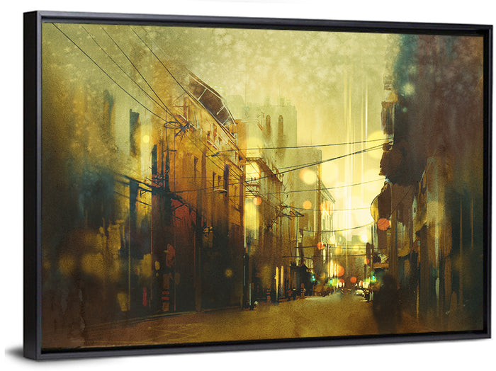 Golden Hour Urban Street Wall Art as a framed canvas