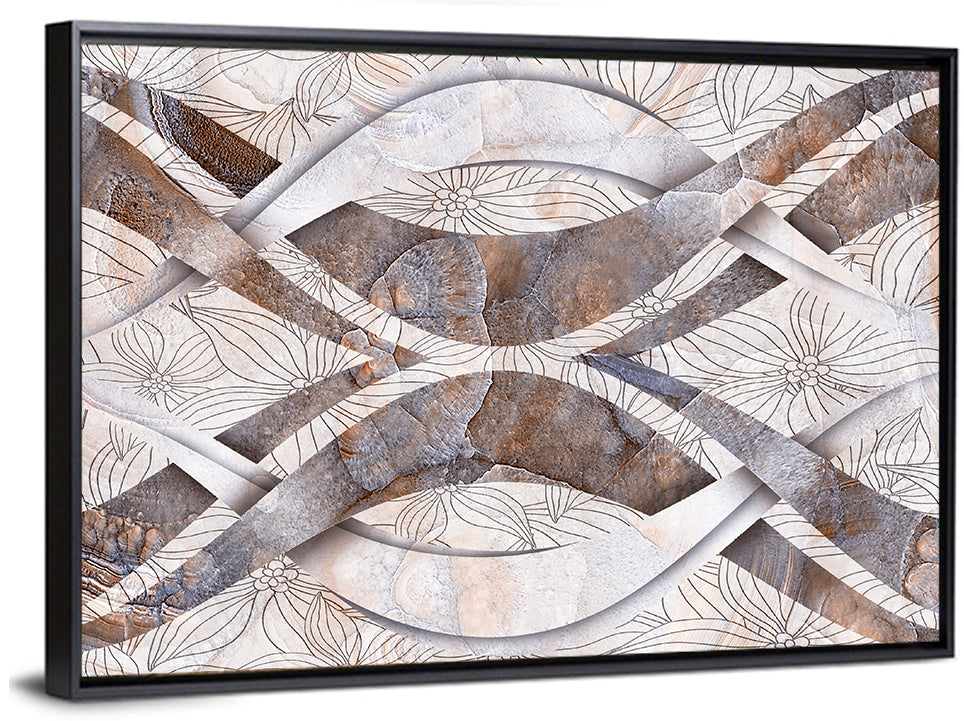 Waving Stone with Line Flowers Wall Art