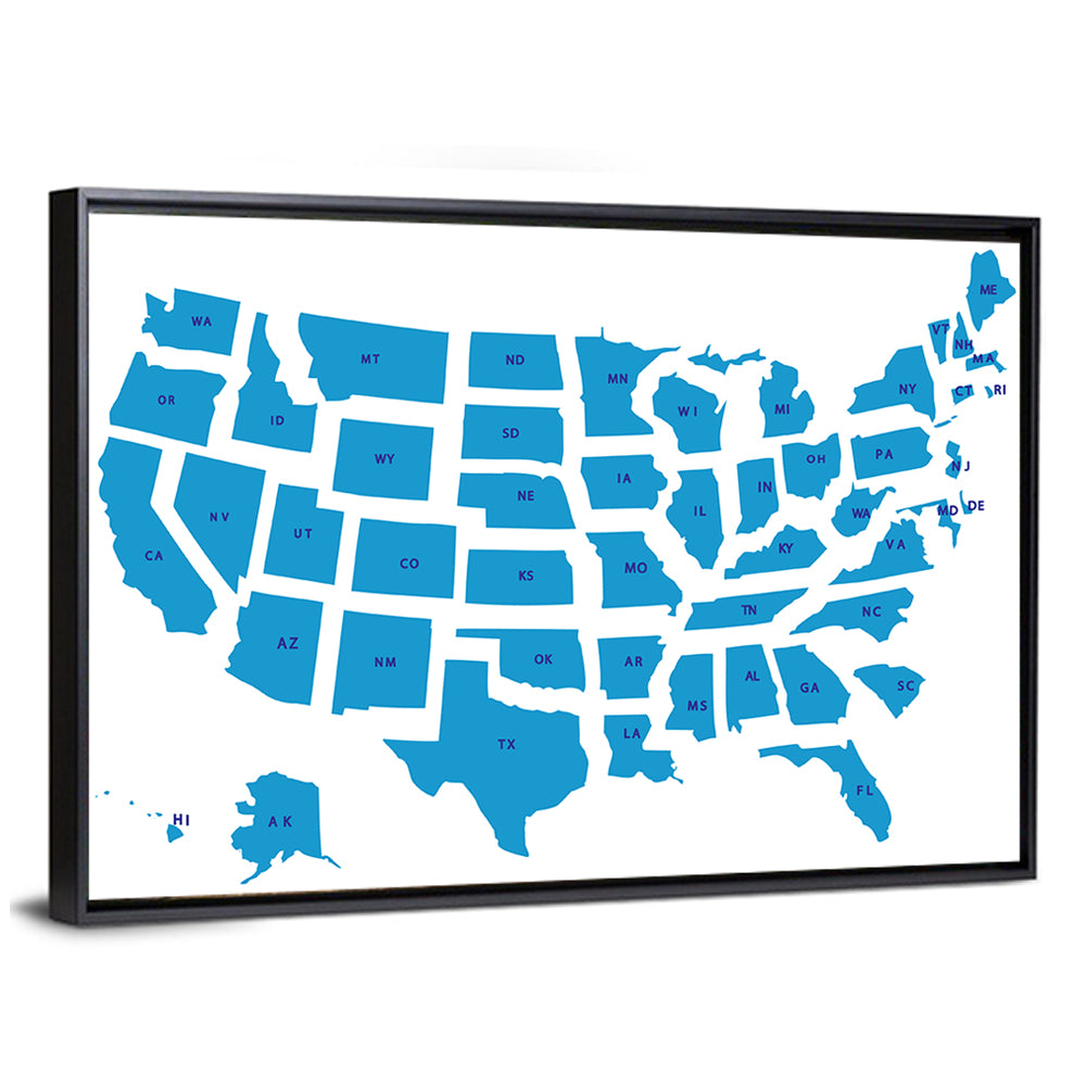Blue Minimalist USA Map Wall Art