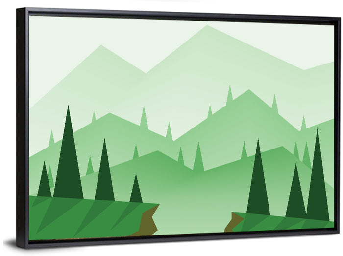 Misty Green Hills Illustration Wall Art as a framed canvas
