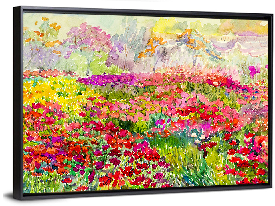 Summer Poppy Meadow Watercolor Wall Art