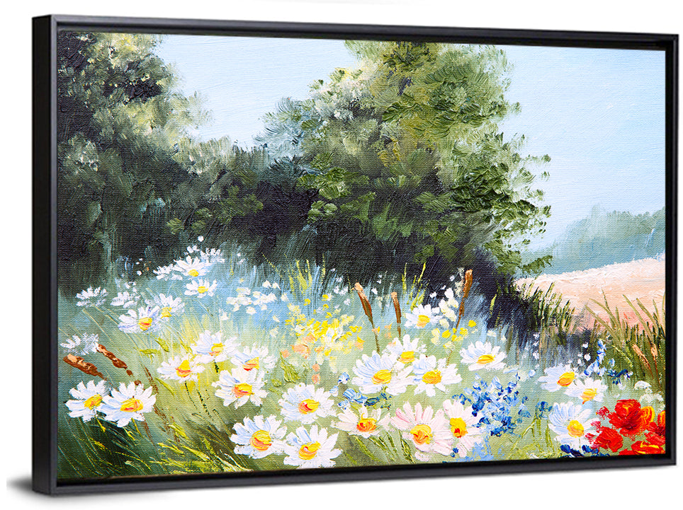 Sunny Daisy Meadow with Red Poppies Wall Art