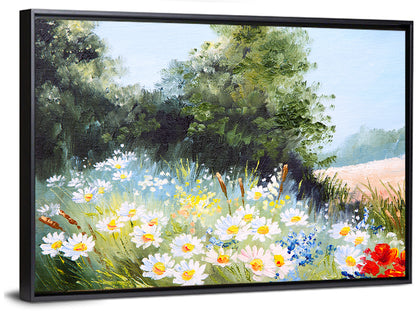 Sunny Daisy Meadow with Red Poppies Wall Art