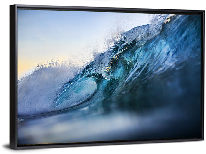 Golden Hour Barrel Wave Wall Art as a framed canvas