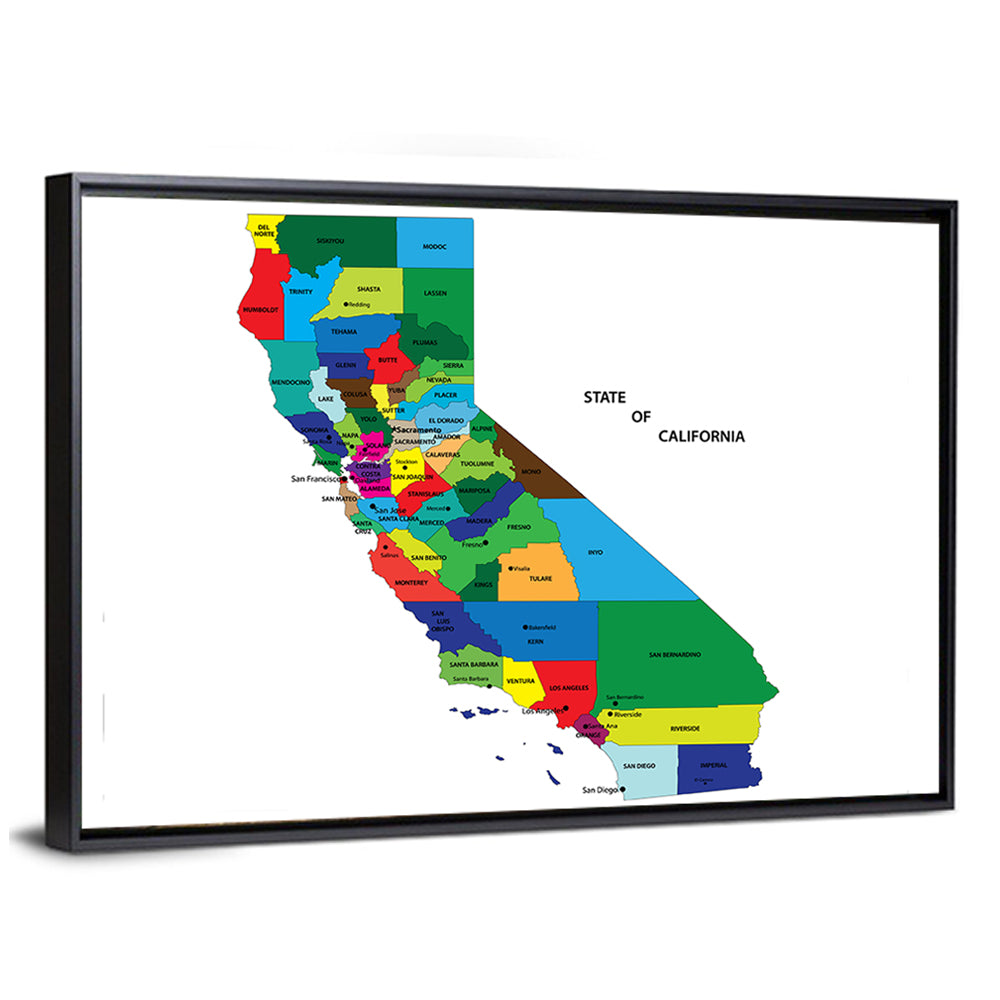 California Map with Colored Counties Wall Art