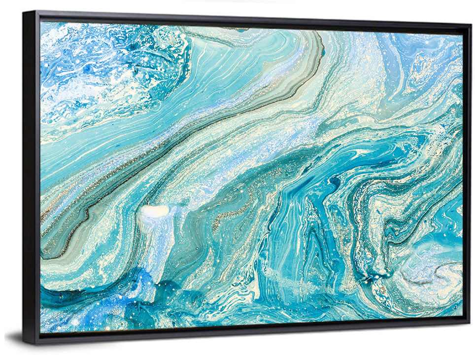 Aqua Marble Swirls with Silver Accents Wall Art