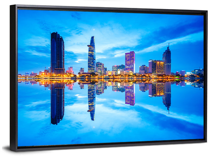 Ho Chi Minh City Skyline at Twilight Wall Art as a framed canvas