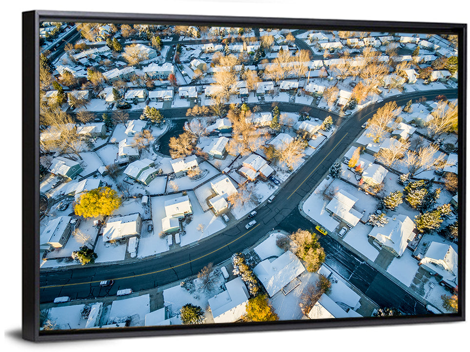 Snowy Fort Collins Neighborhood Aerial Wall Art