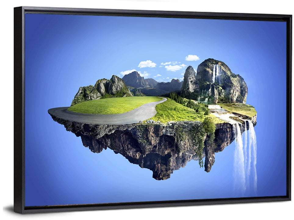 Surreal Floating Island with Waterfalls Wall Art
