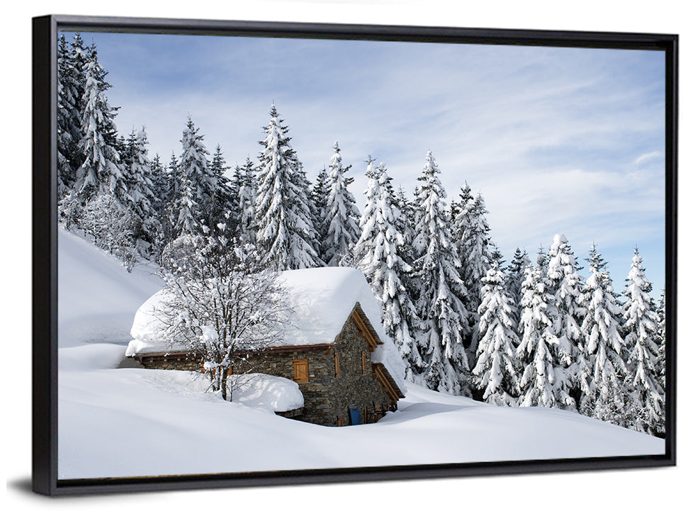 Snow Covered Alpine Cabin Wall Art