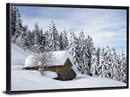 Snow Covered Alpine Cabin Wall Art