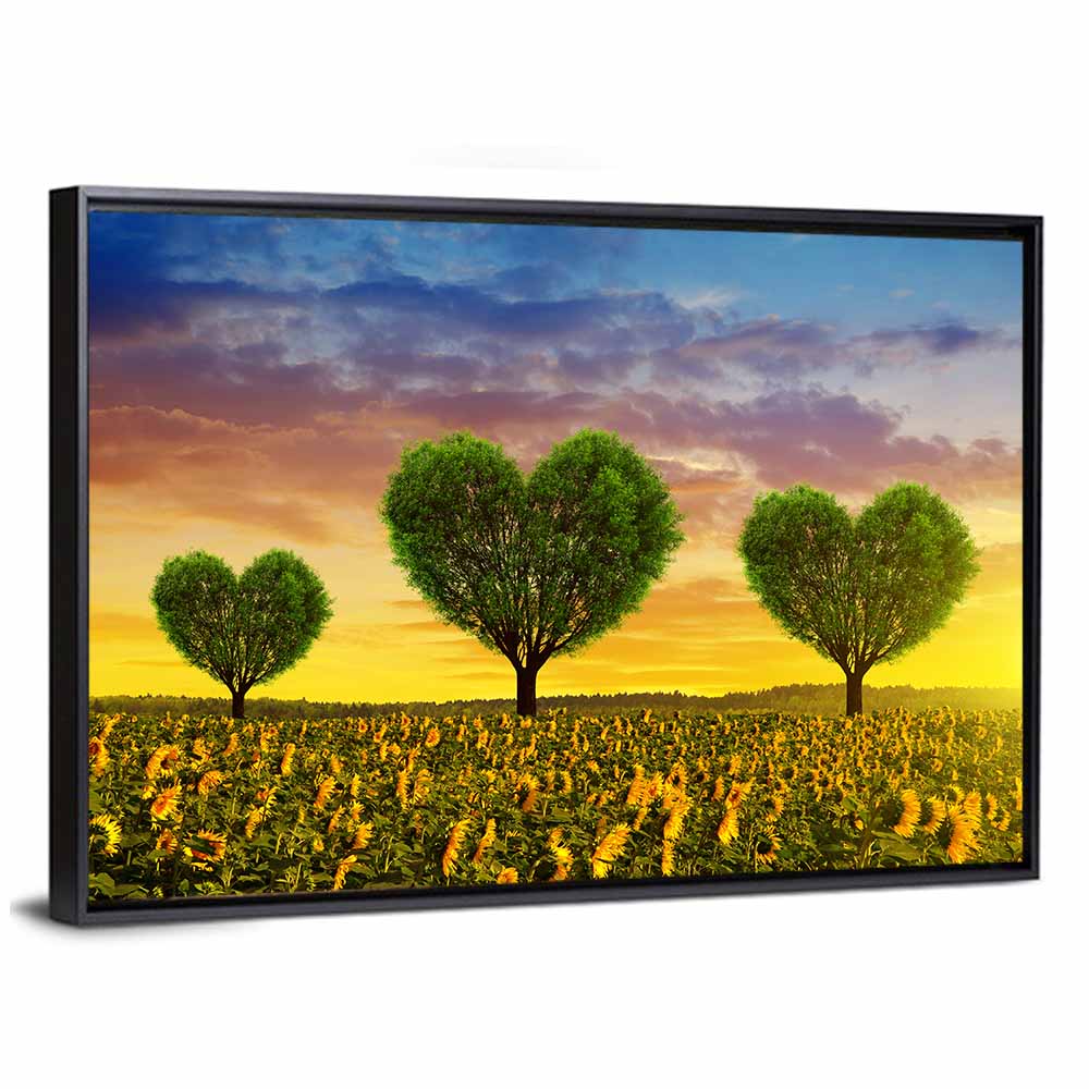 Sunflower Field with Heart Trees Wall Art