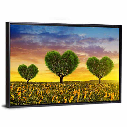 Sunflower Field with Heart Trees Wall Art