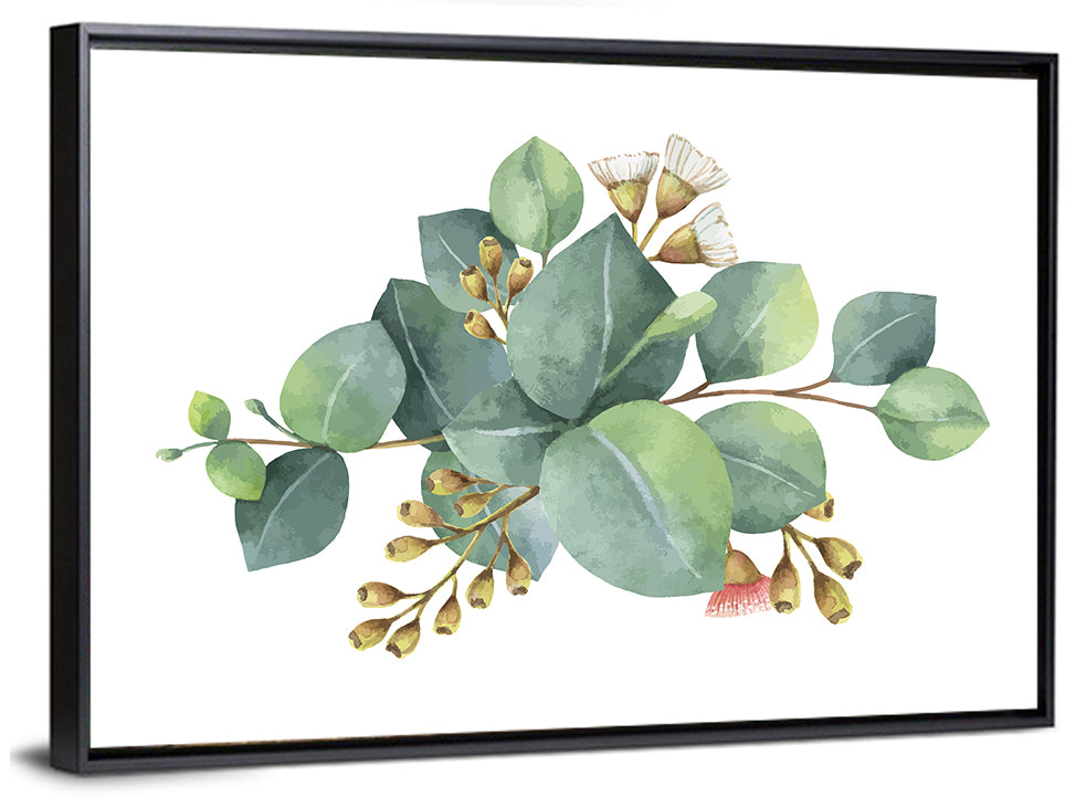 Eucalyptus Leaves with Pink Blossom Wall Art