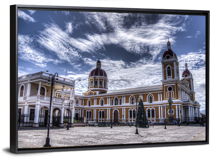 Cathedral of Granada Plaza Wall Art as a framed canvas