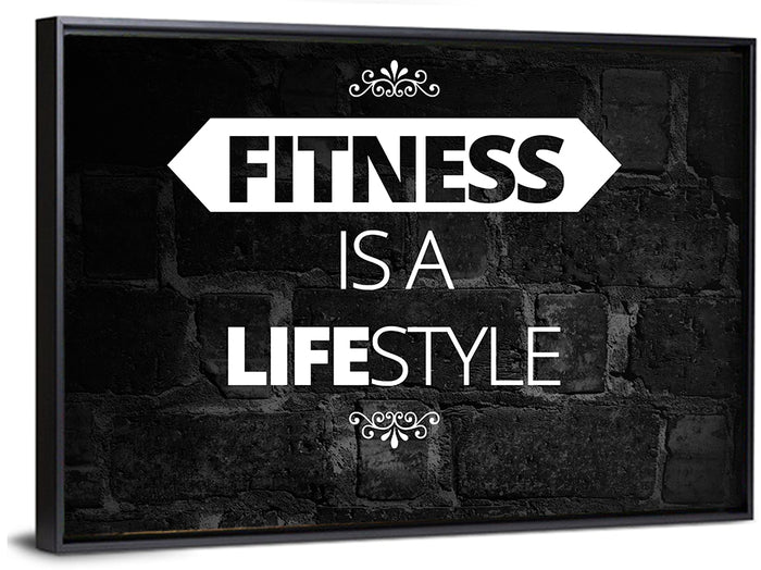 Fitness Is a Lifestyle Brick Quote Wall Art as a framed canvas
