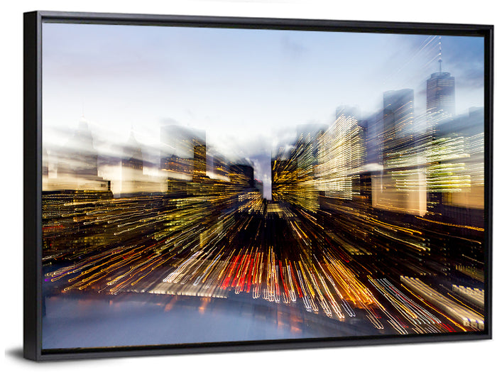 Zoom Burst Skyline Abstract Wall Art as a framed canvas