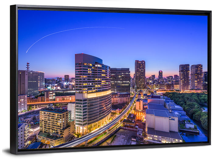 Tokyo Monorail Light Trails at Twilight Wall Art as a framed canvas