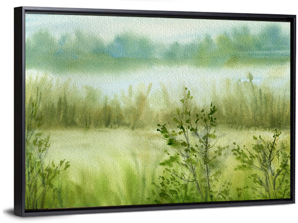 Misty River Meadow Watercolor Wall Art