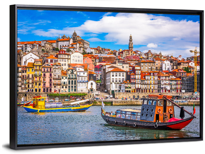 Porto Old Town Douro Riverfront Wall Art as a framed canvas
