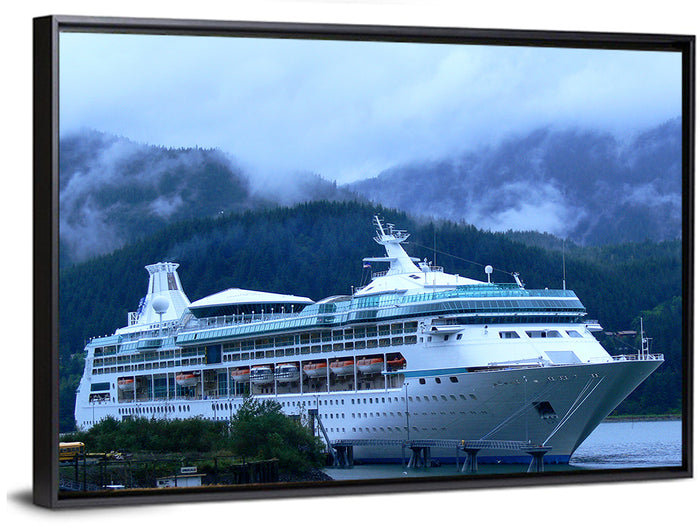 Misty Docked Cruise Ship Wall Art as a framed canvas