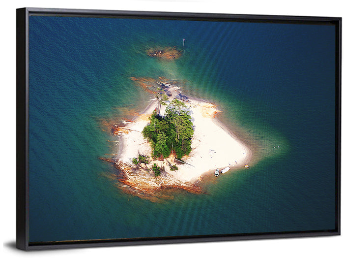 Lake Lanier Island Aerial View Wall Art as a framed canvas