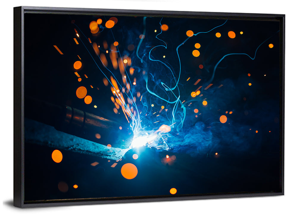Bright Blue Welding Sparks Wall Art