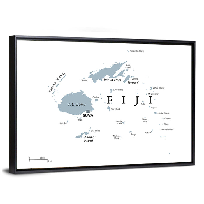 Fiji Islands Political Map Wall Art as a framed canvas