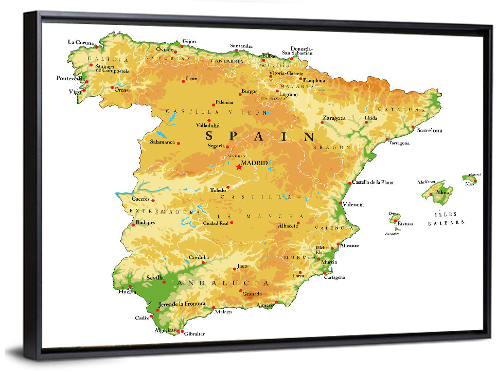Spain Topographic Relief Map Wall Art