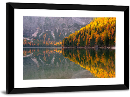 Braies Lake Golden Reflection Wall Art