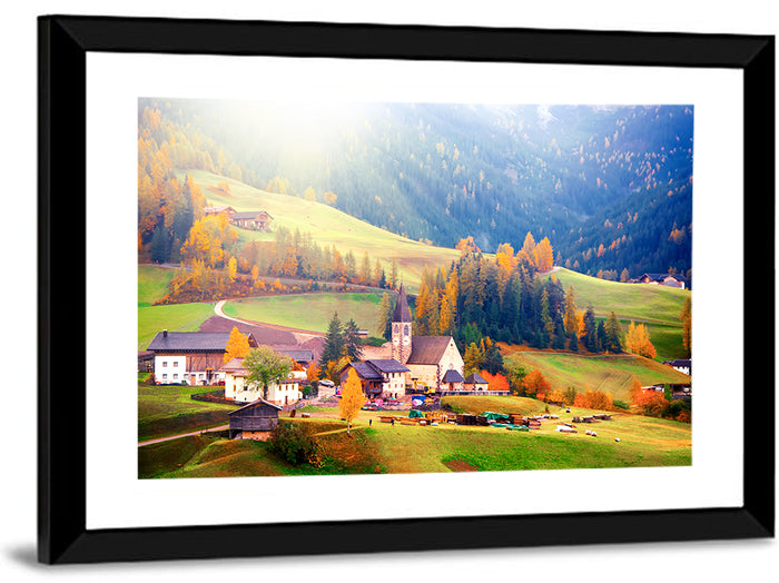 Santa Maddalena Golden Hour Wall Art as a framed print