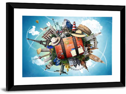 Suitcase and World Landmarks Montage Wall Art