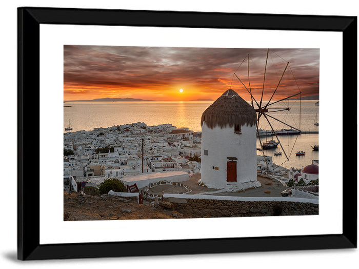 Kato Mili Sunset, Mykonos Wall Art as a framed print
