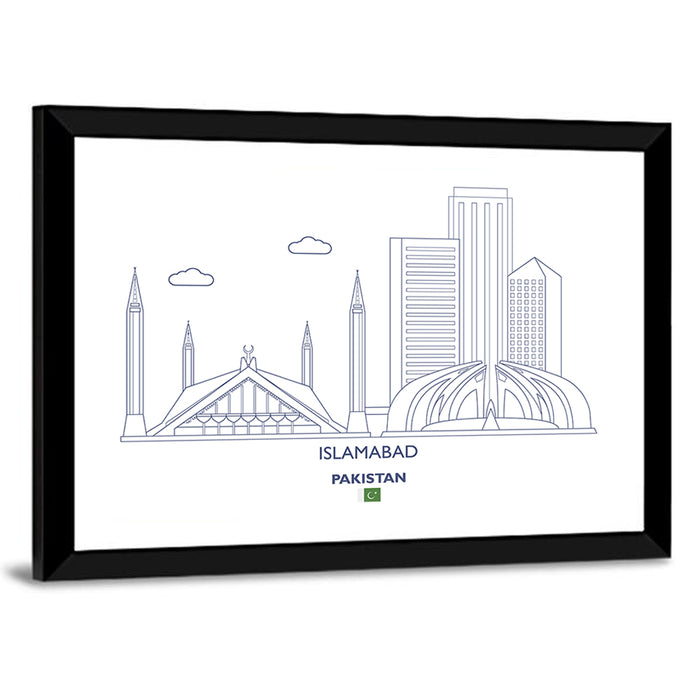 Islamabad Skyline Line Wall Art as a framed print