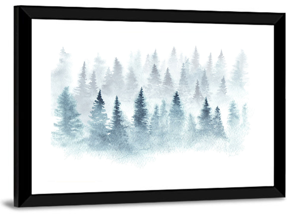 Misty Pine Forest Watercolor Wall Art
