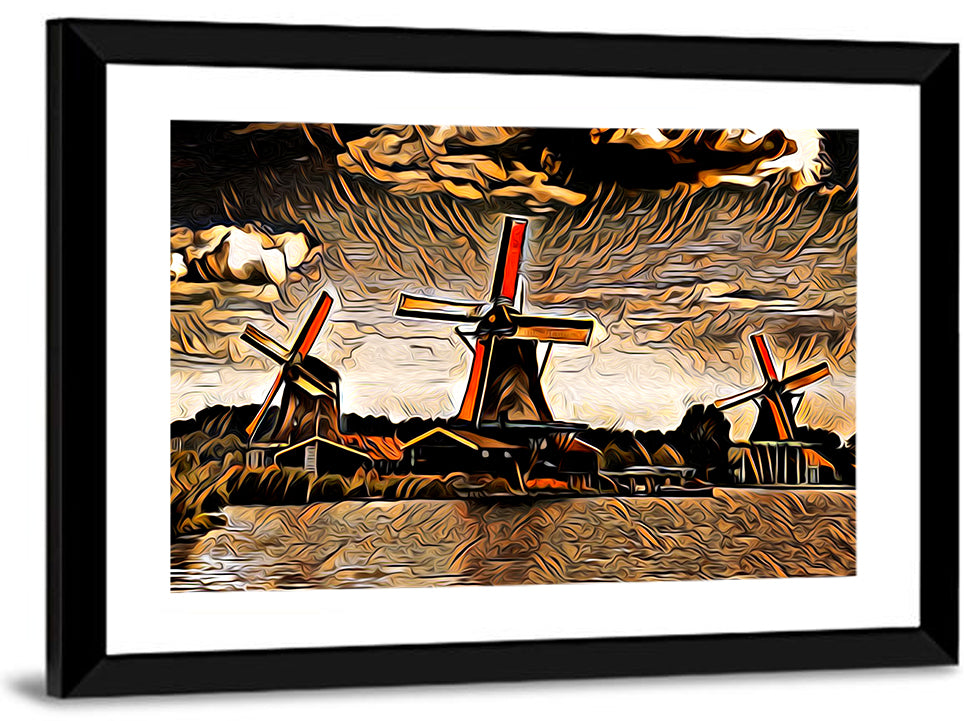 Retro Windmills at Sunset Wall Art