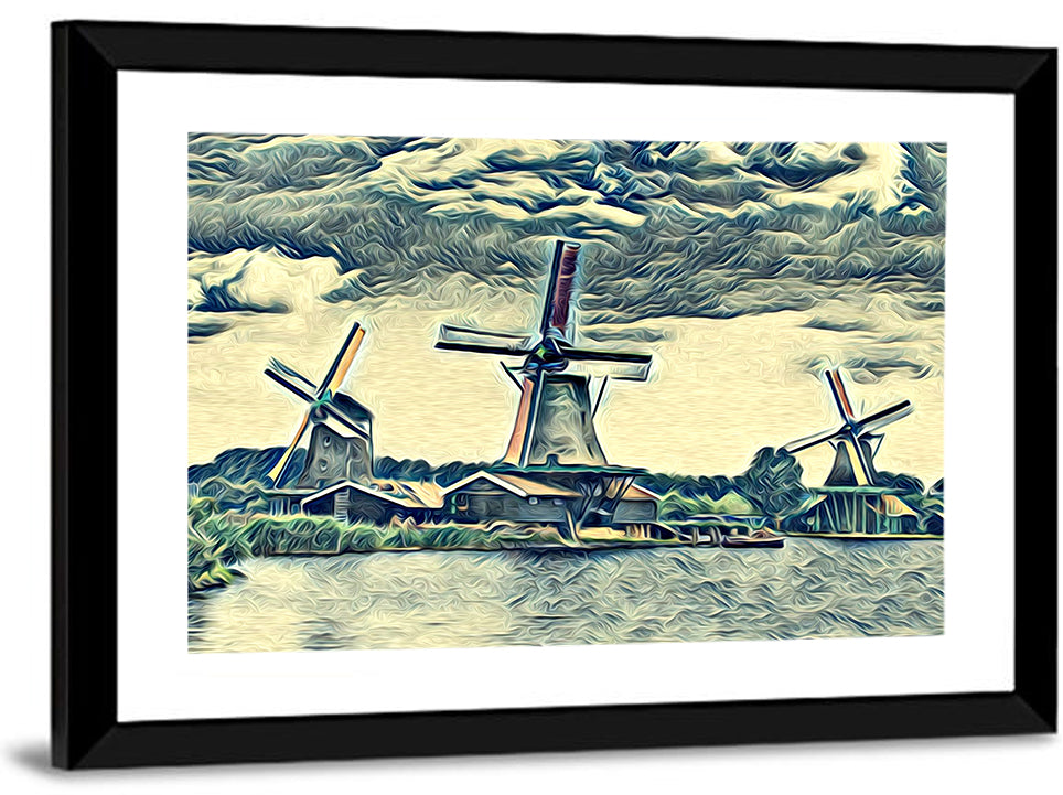 Three Vintage Windmills Wall Art