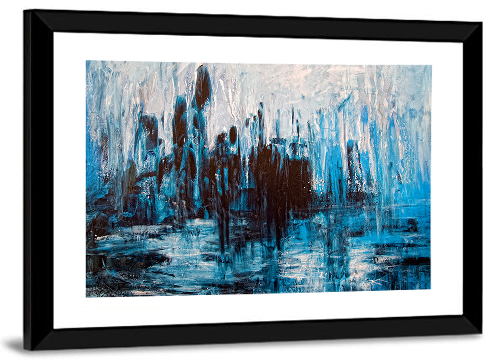 Rainy Abstract Skyline Reflection Wall Art