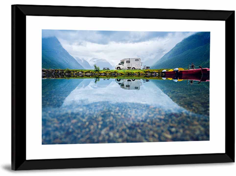 Motorhome by Mountain Lake Wall Art