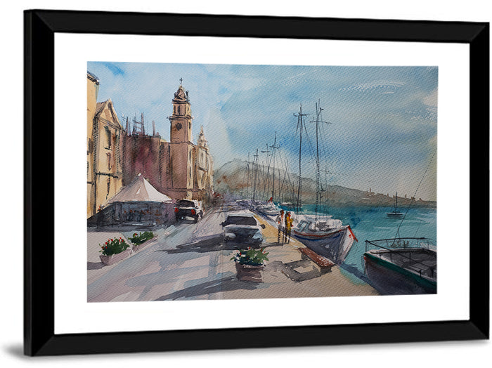 Valette Harbor Sketch Wall Art as a framed print