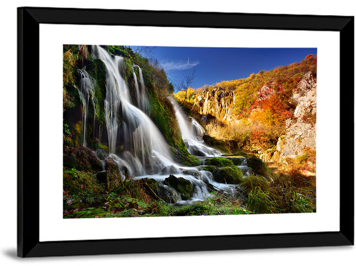 Plitvice Lakes Waterfall Wall Art as a framed print