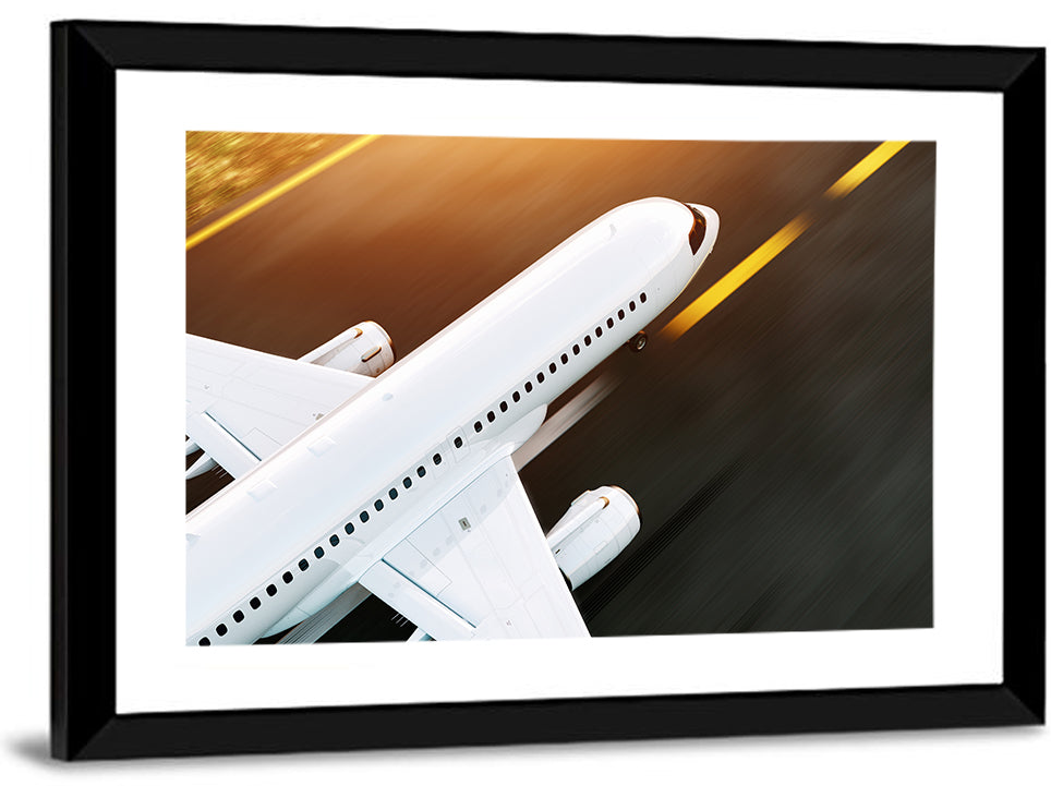 Commercial Jet Takeoff at Sunset Wall Art