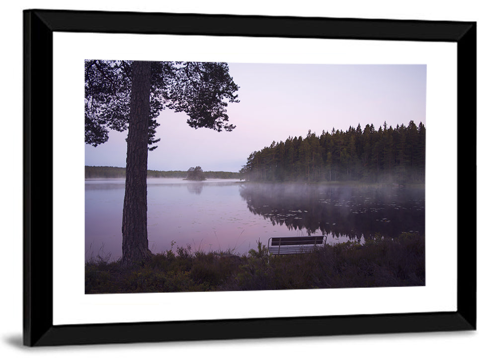 Misty Lake with Bench Wall Art