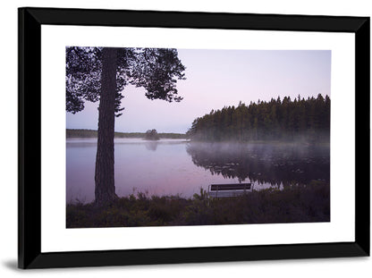 Misty Lake with Bench Wall Art