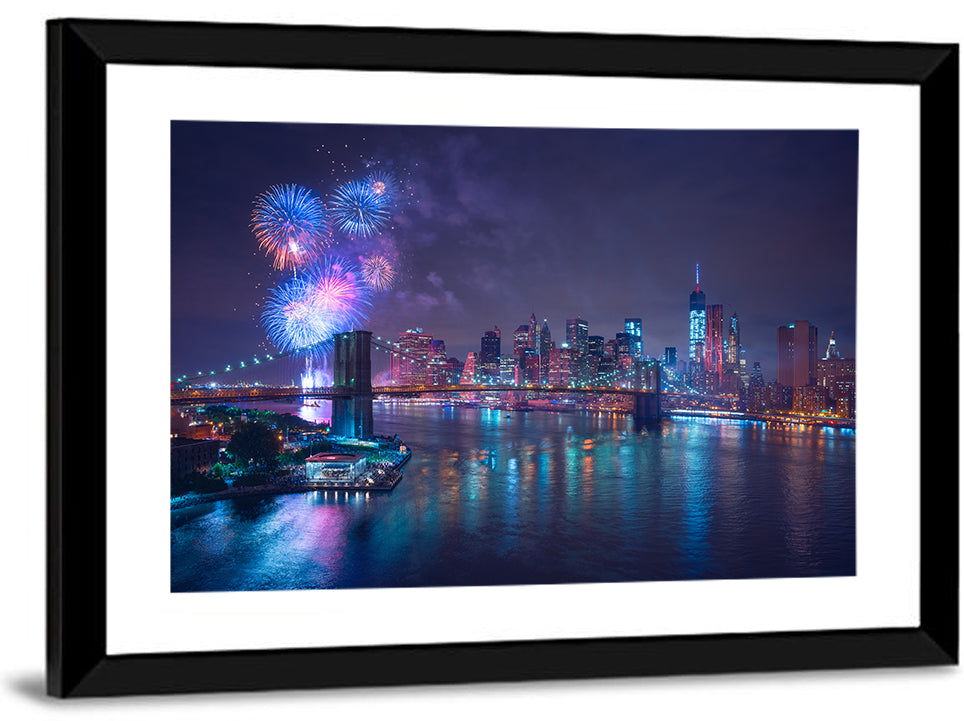 Fireworks Over Brooklyn Bridge Wall Art